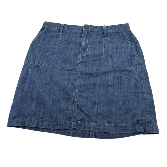 Talbots Petite Denim Embroidered Skirt Size 8P Cotton & Lyocell Chambray - Picture 1 of 5